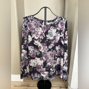 Nine West Purple and Black Floral Blouse